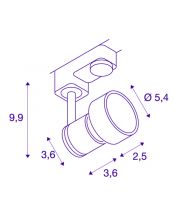 PURI TRACK, spot pour rail 3 allumages, intérieur, gris argent, GU10/QPAR51, 50W max