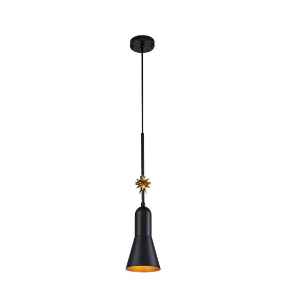 Etoile Suspension Small 1lumière - Noir mat et Feuille d'Or