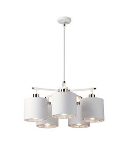 Lustre Balance 5 lumières - Blanc et nickel poli