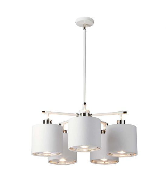 Lustre Balance 5 lumières - Blanc et nickel poli