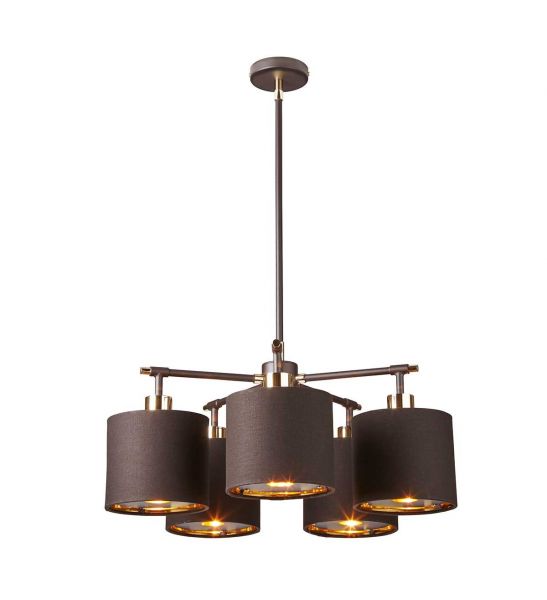 Lustre Balance 5 lumières - Marron et laiton poli